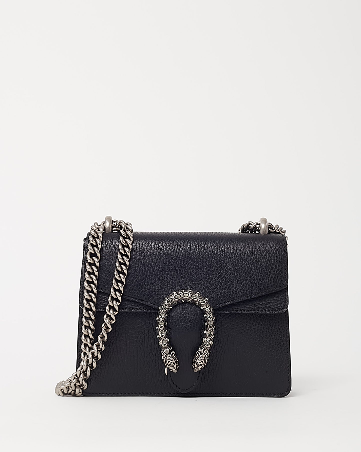 Gucci Black Pebbled Leather Mini Square Crystal Dionysus Shoulder Bag