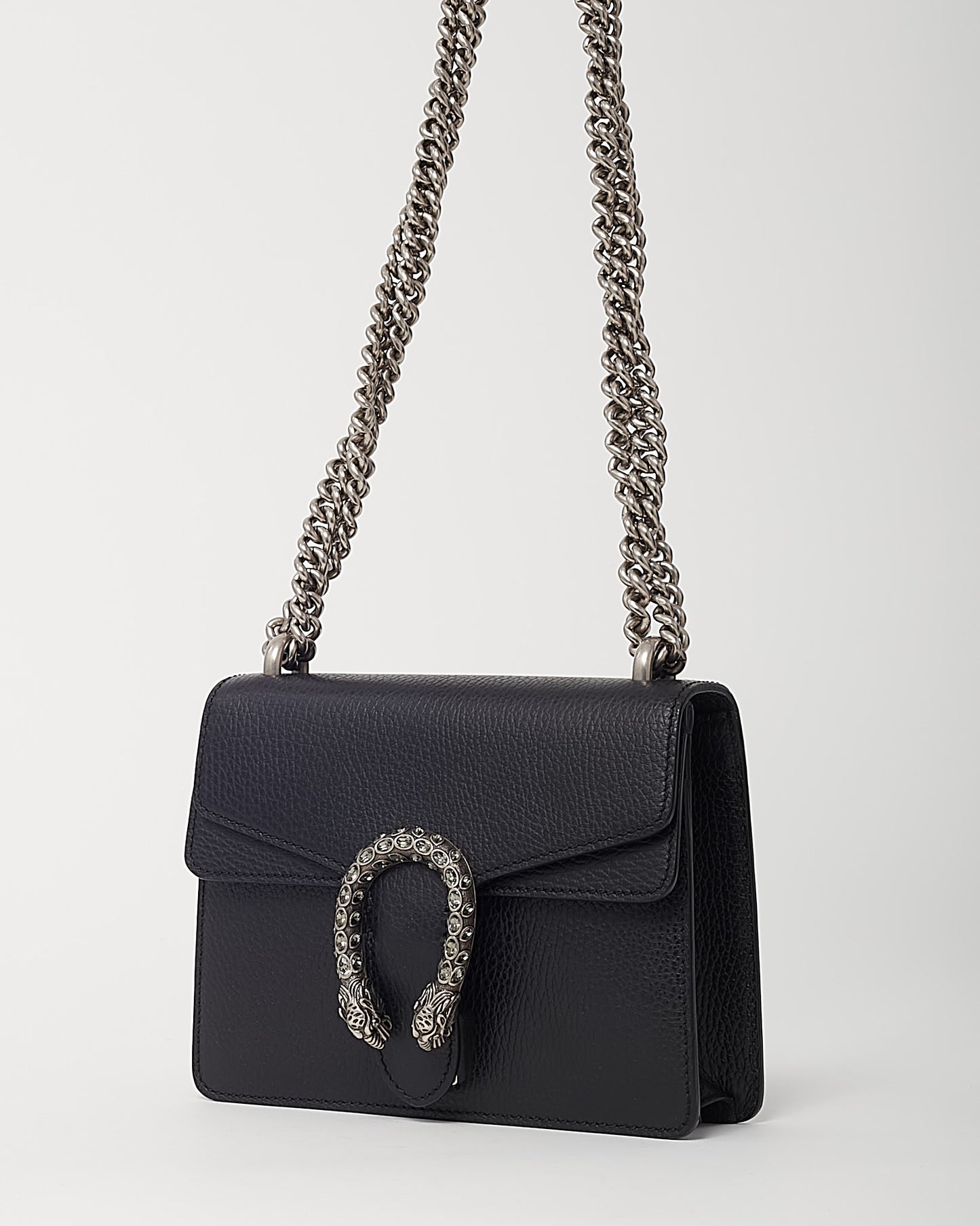 Gucci Black Pebbled Leather Mini Square Crystal Dionysus Shoulder Bag