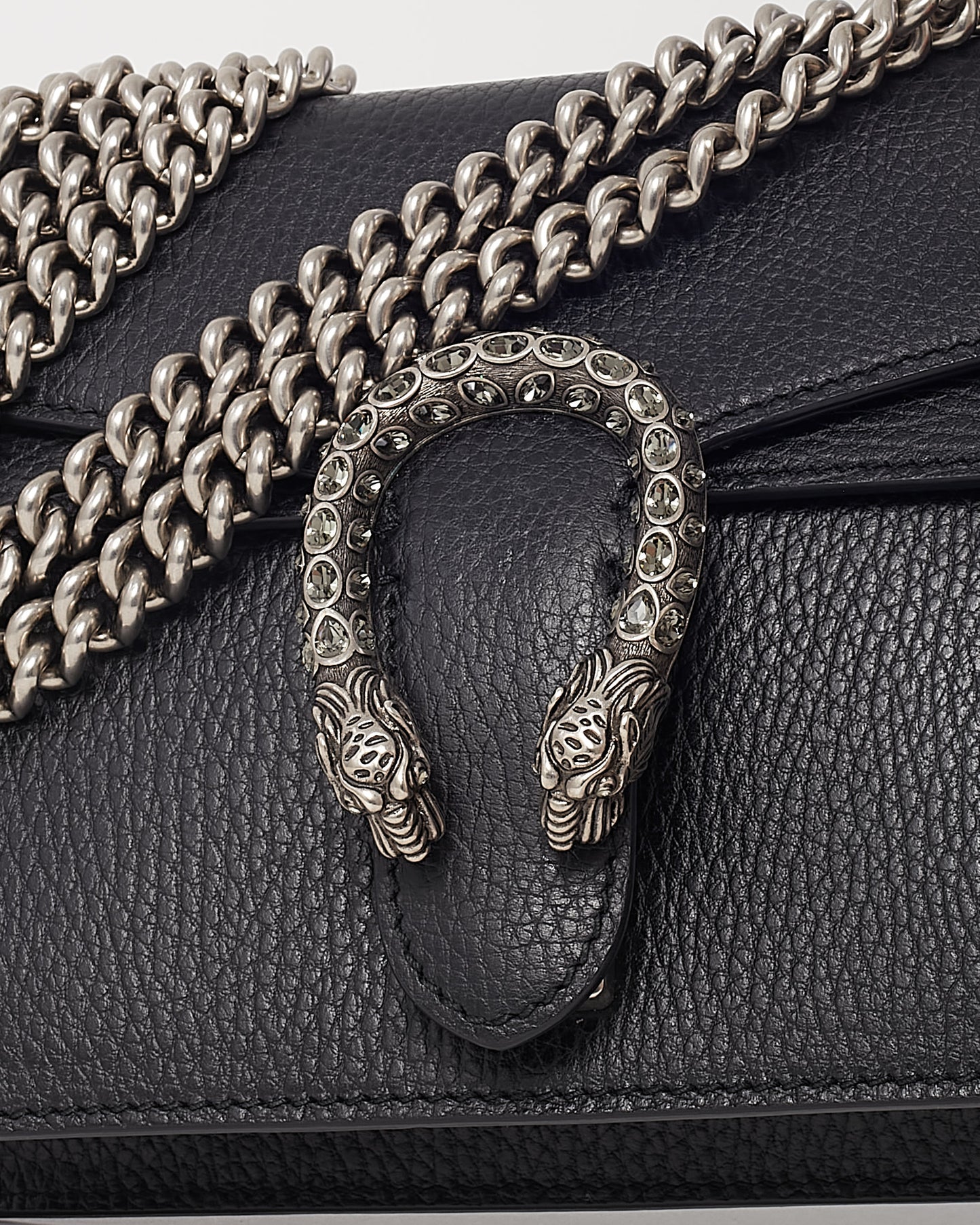Gucci Black Pebbled Leather Mini Square Crystal Dionysus Shoulder Bag
