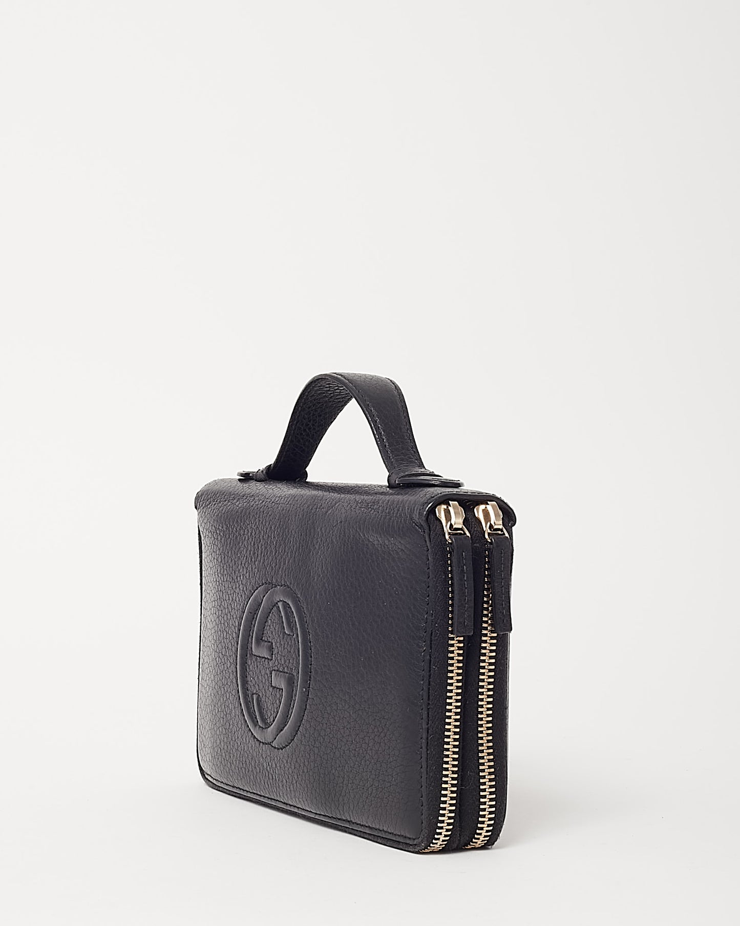 Gucci Black Pebbled Leather GG Soho Logo Top Handle Wallet