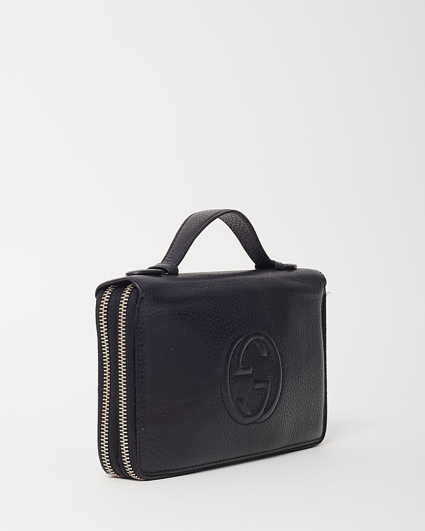 Gucci Black Pebbled Leather GG Soho Logo Top Handle Wallet