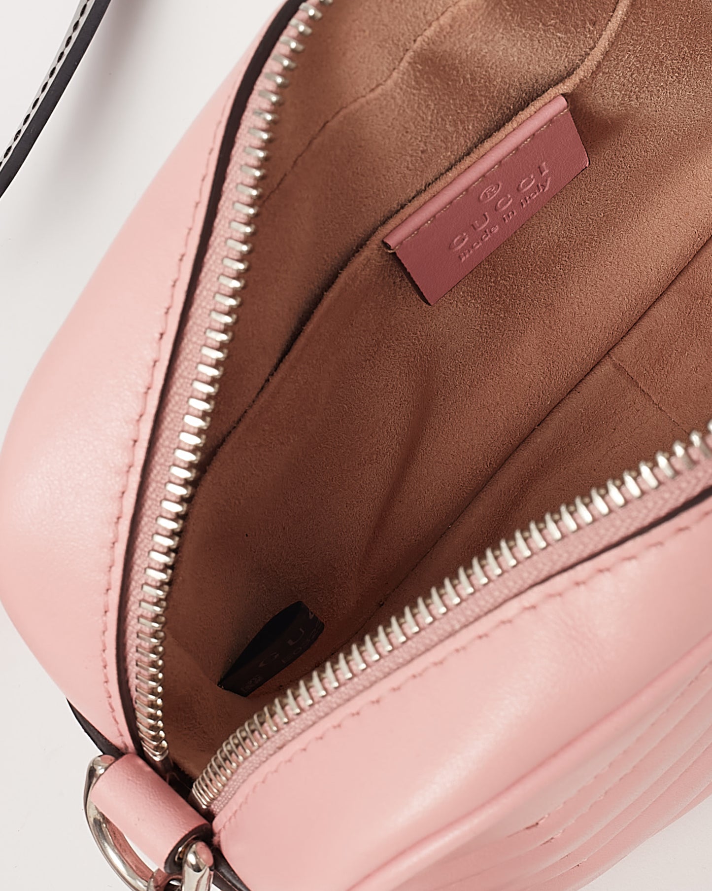 Gucci Pink Chevron Leather Mini Marmont Camera Bag SHW