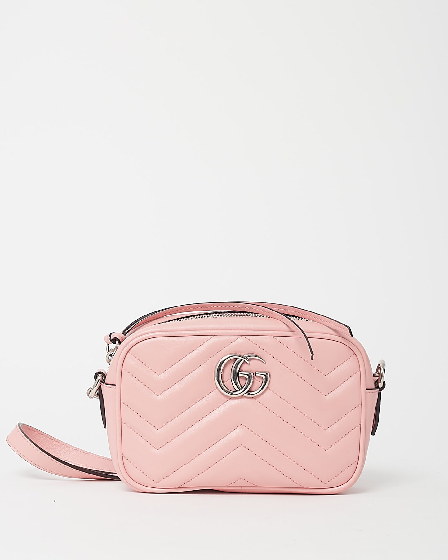 Gucci Pink Chevron Leather Mini Marmont Camera Bag SHW