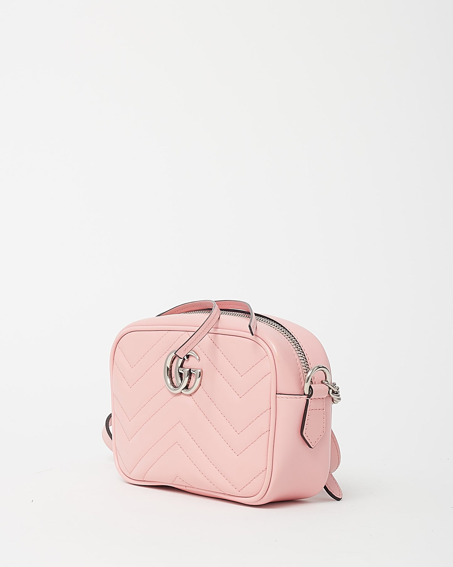 Gucci Pink Chevron Leather Mini Marmont Camera Bag SHW
