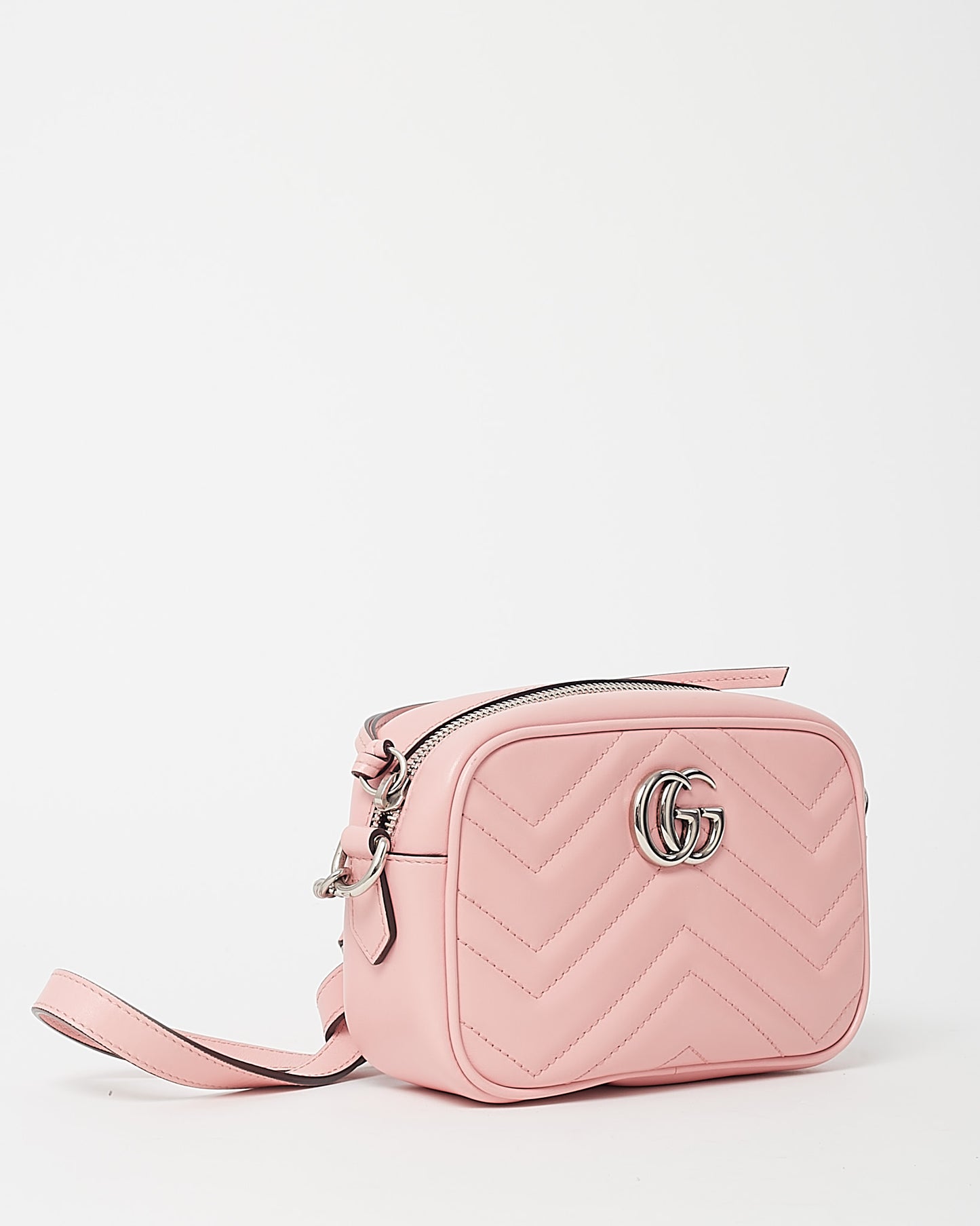 Gucci Pink Chevron Leather Mini Marmont Camera Bag SHW
