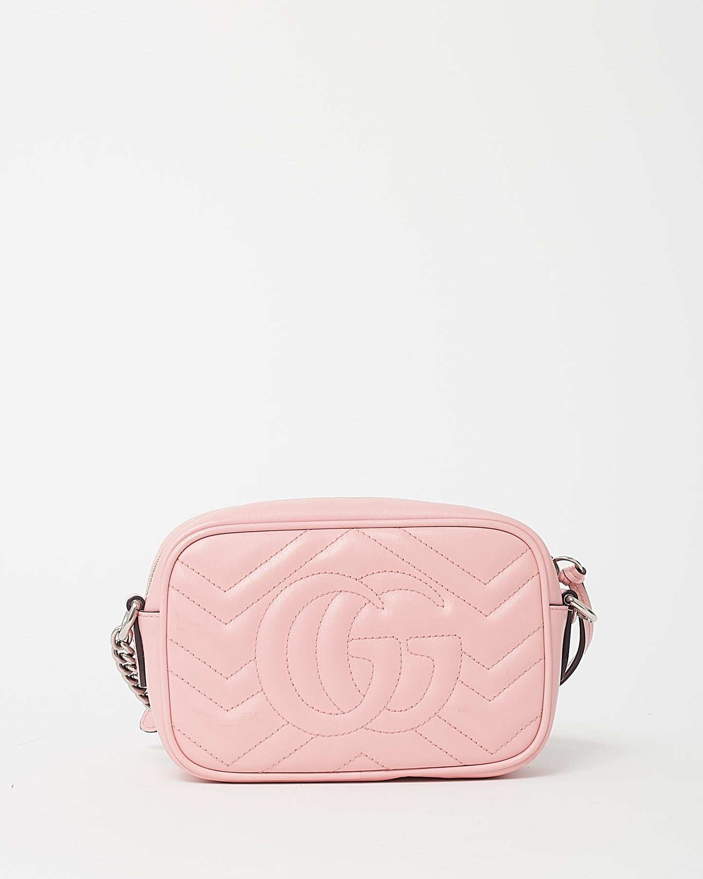 Gucci Pink Chevron Leather Mini Marmont Camera Bag SHW