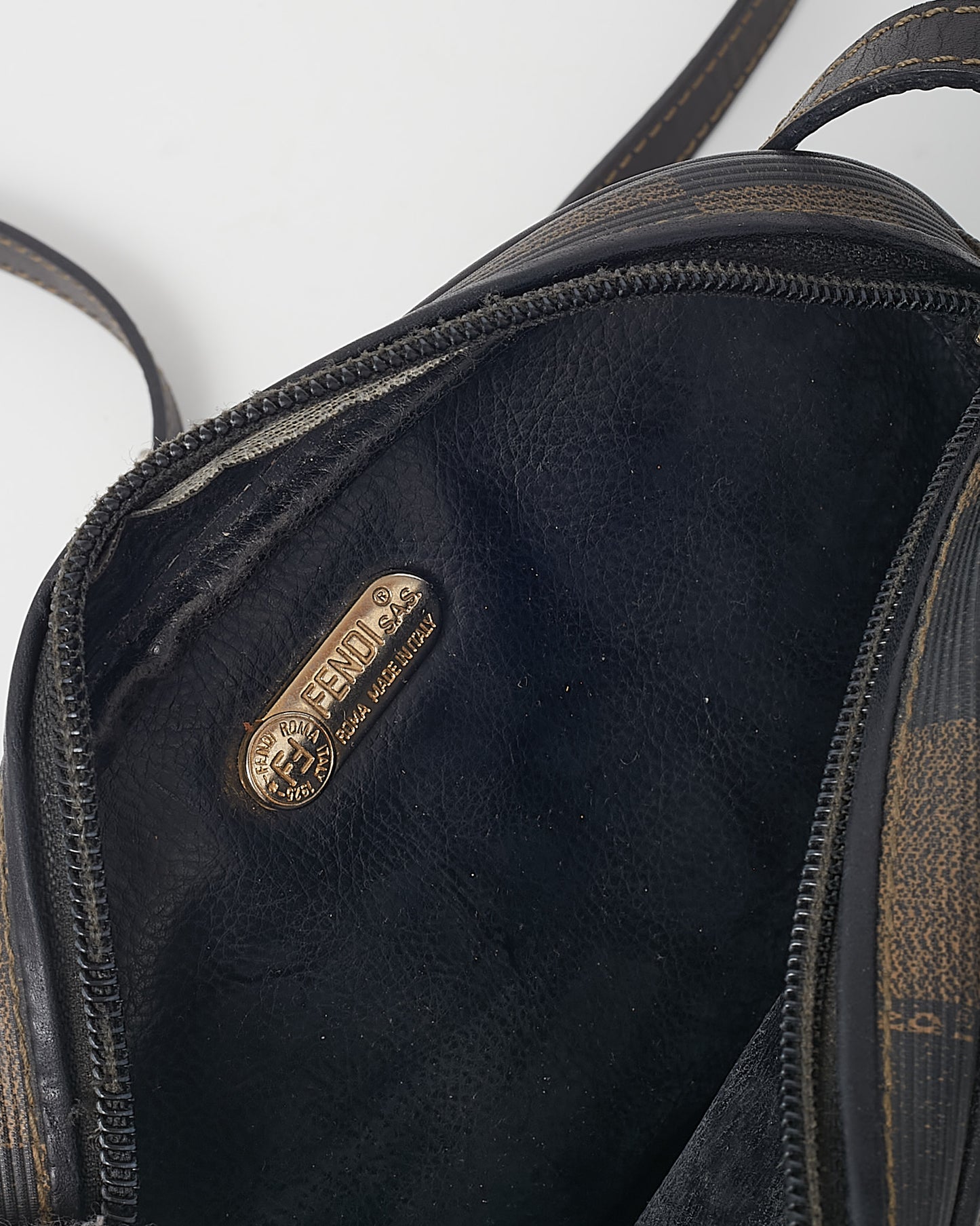 Fendi Vintage Brown Pequin Check Coated Canvas Mini Round Crossbody Bag