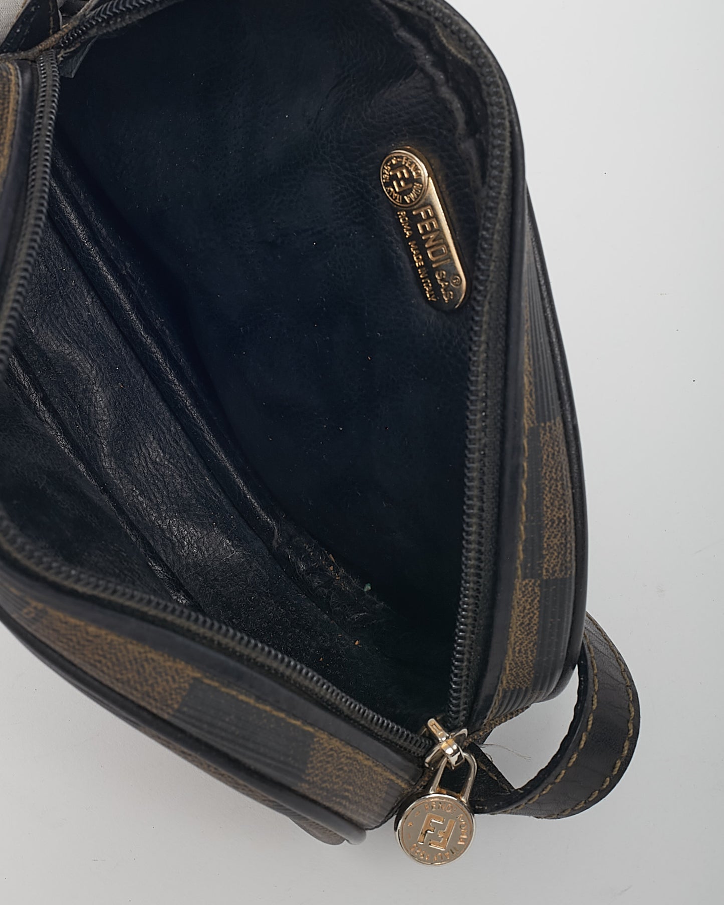 Fendi Vintage Brown Pequin Check Coated Canvas Mini Round Crossbody Bag