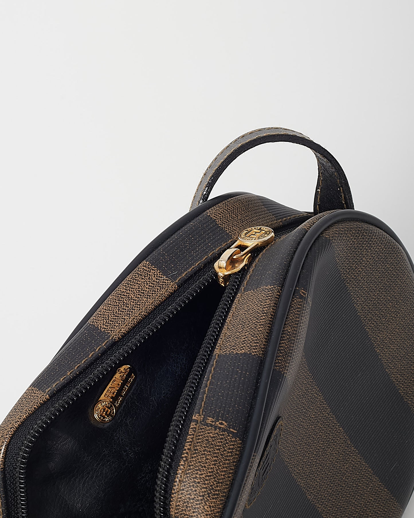 Fendi Vintage Brown Pequin Stripe Coated Canvas Mini Round Crossbody Bag