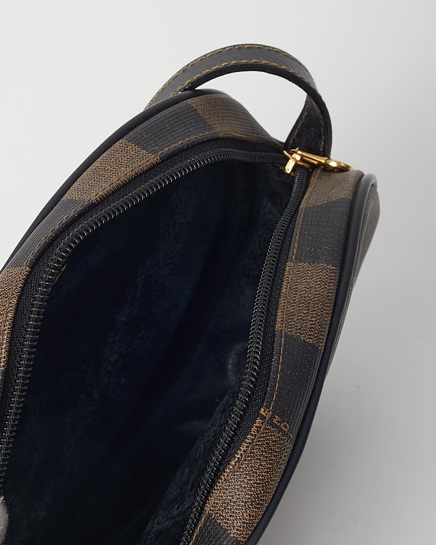 Fendi Vintage Brown Pequin Stripe Coated Canvas Mini Round Crossbody Bag