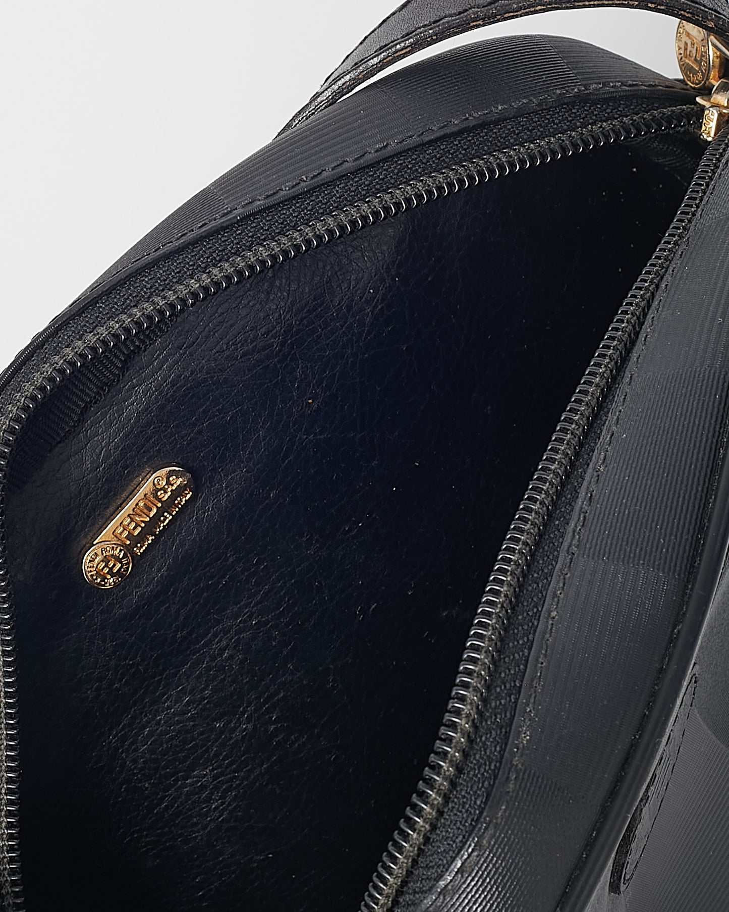 Fendi Vintage Black Pequin Stripe Coated Canvas Mini Round Crossbody Bag