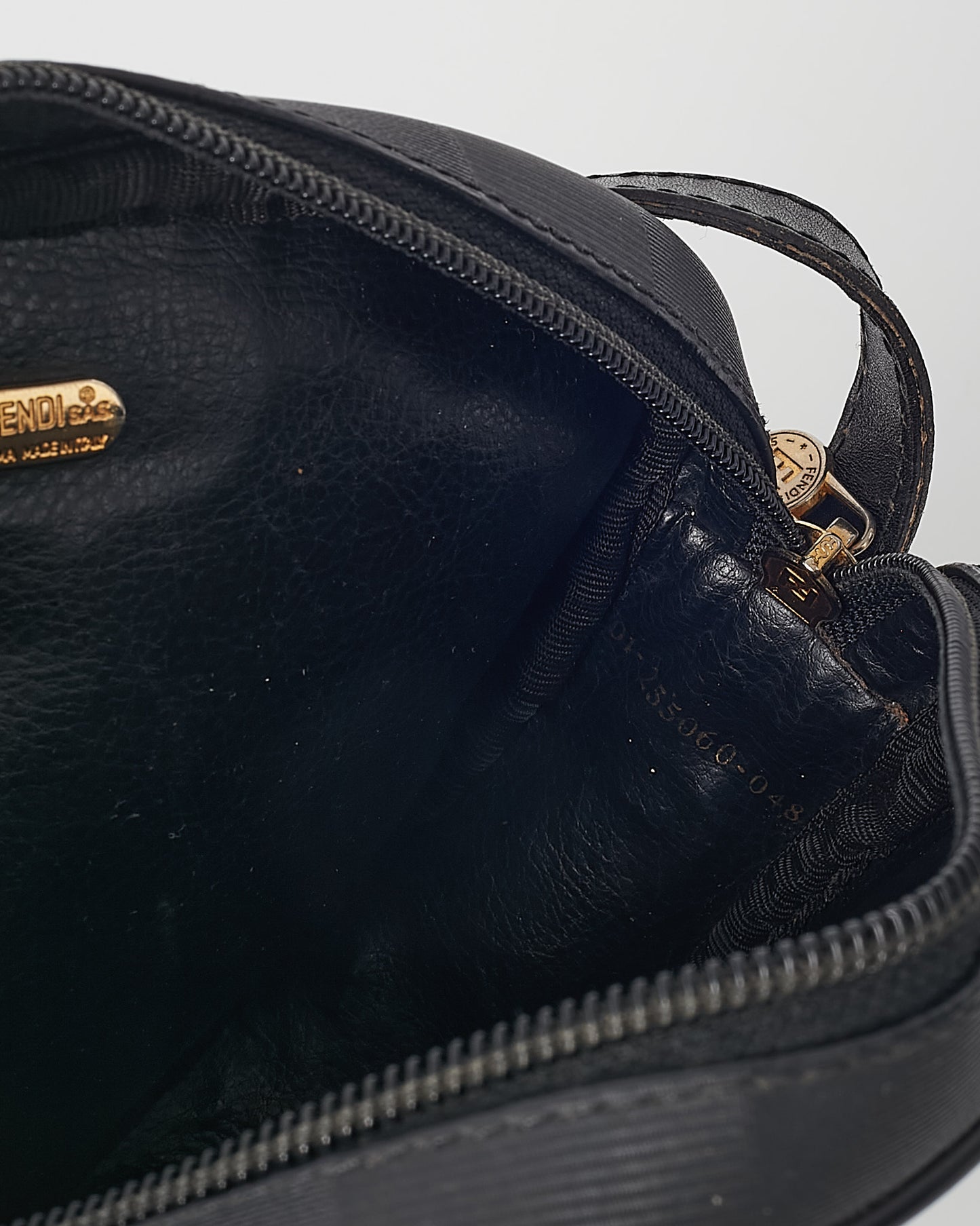 Fendi Vintage Black Pequin Stripe Coated Canvas Mini Round Crossbody Bag