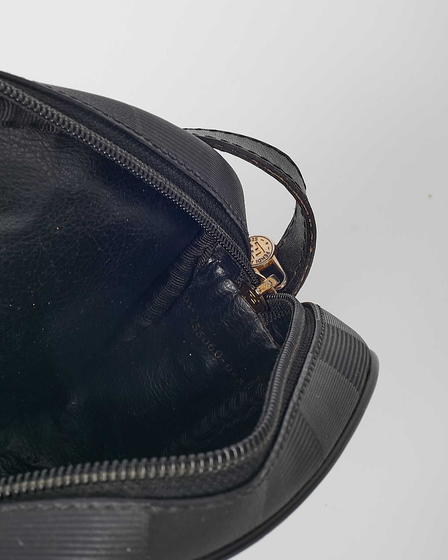 Fendi Vintage Black Pequin Stripe Coated Canvas Mini Round Crossbody Bag