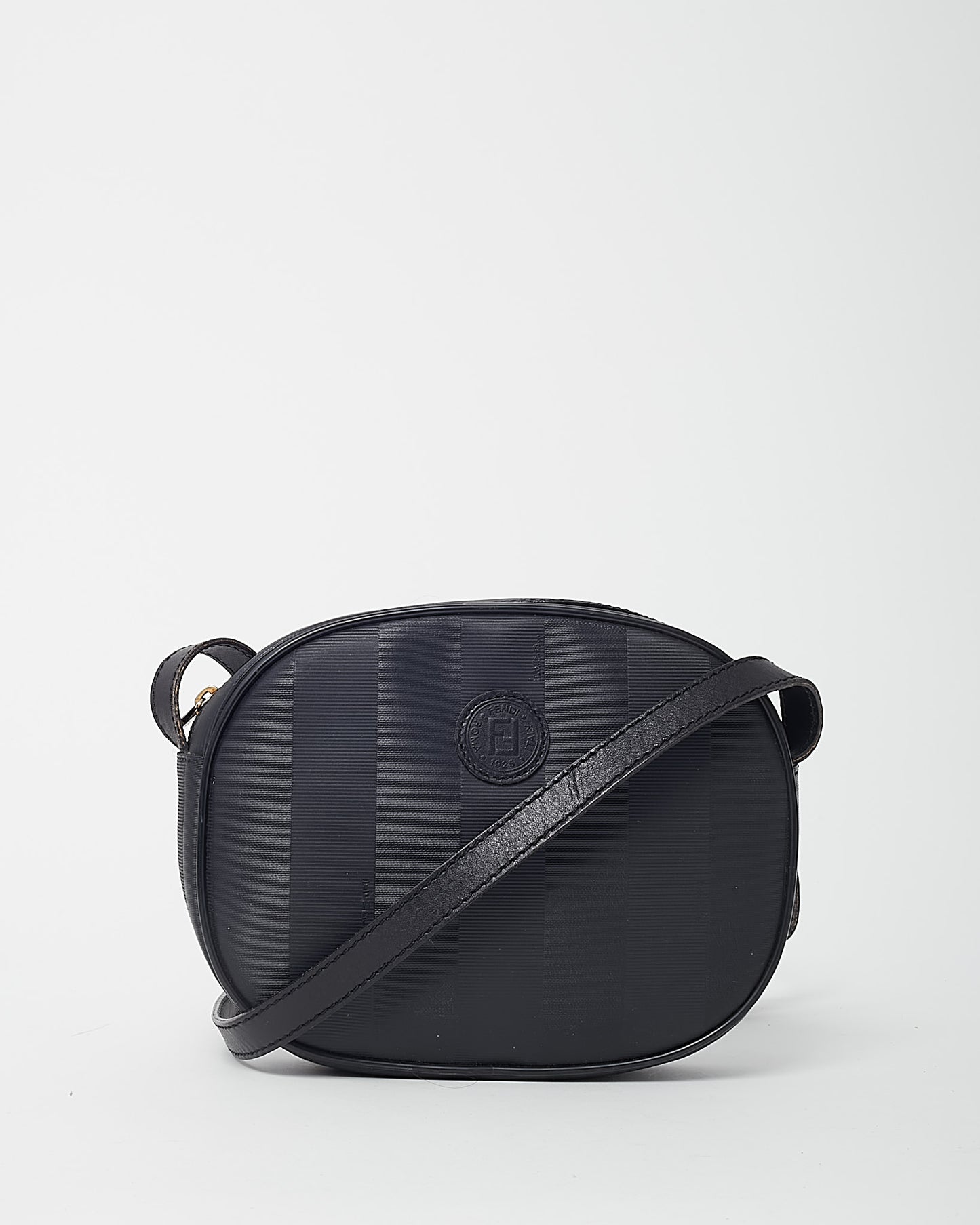 Fendi Vintage Black Pequin Stripe Coated Canvas Mini Round Crossbody Bag