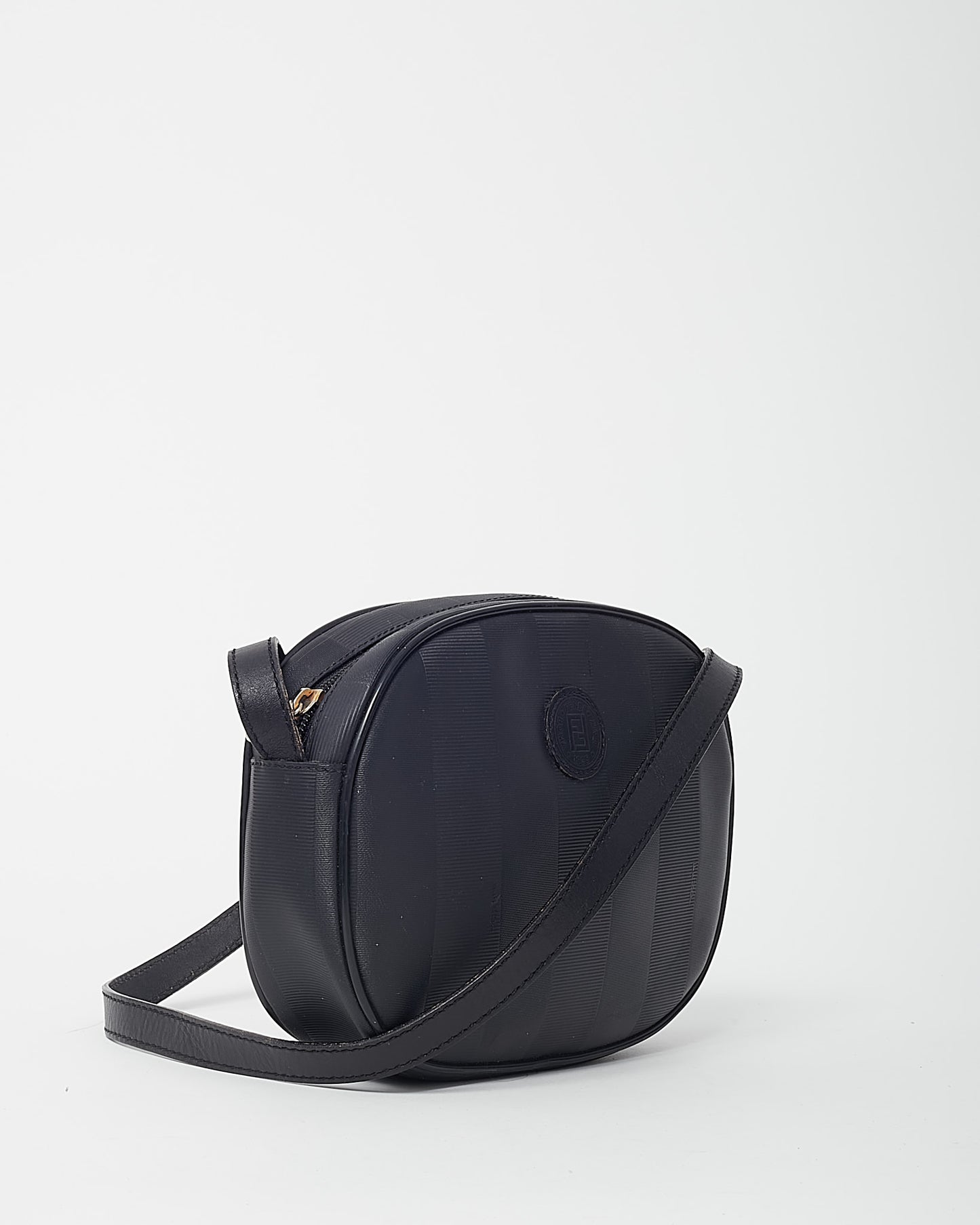 Fendi Vintage Black Pequin Stripe Coated Canvas Mini Round Crossbody Bag