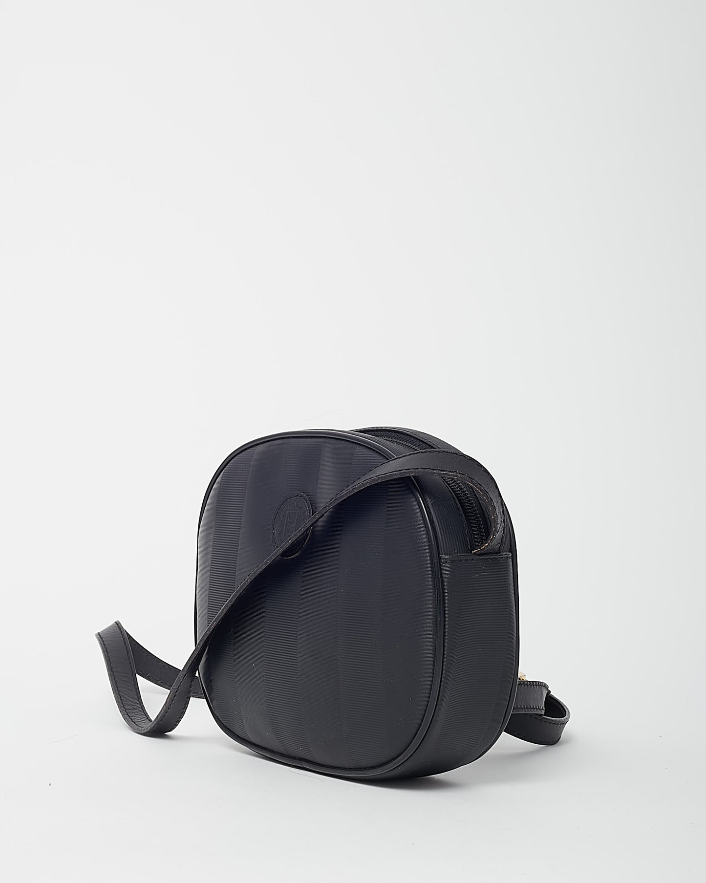 Fendi Vintage Black Pequin Stripe Coated Canvas Mini Round Crossbody Bag