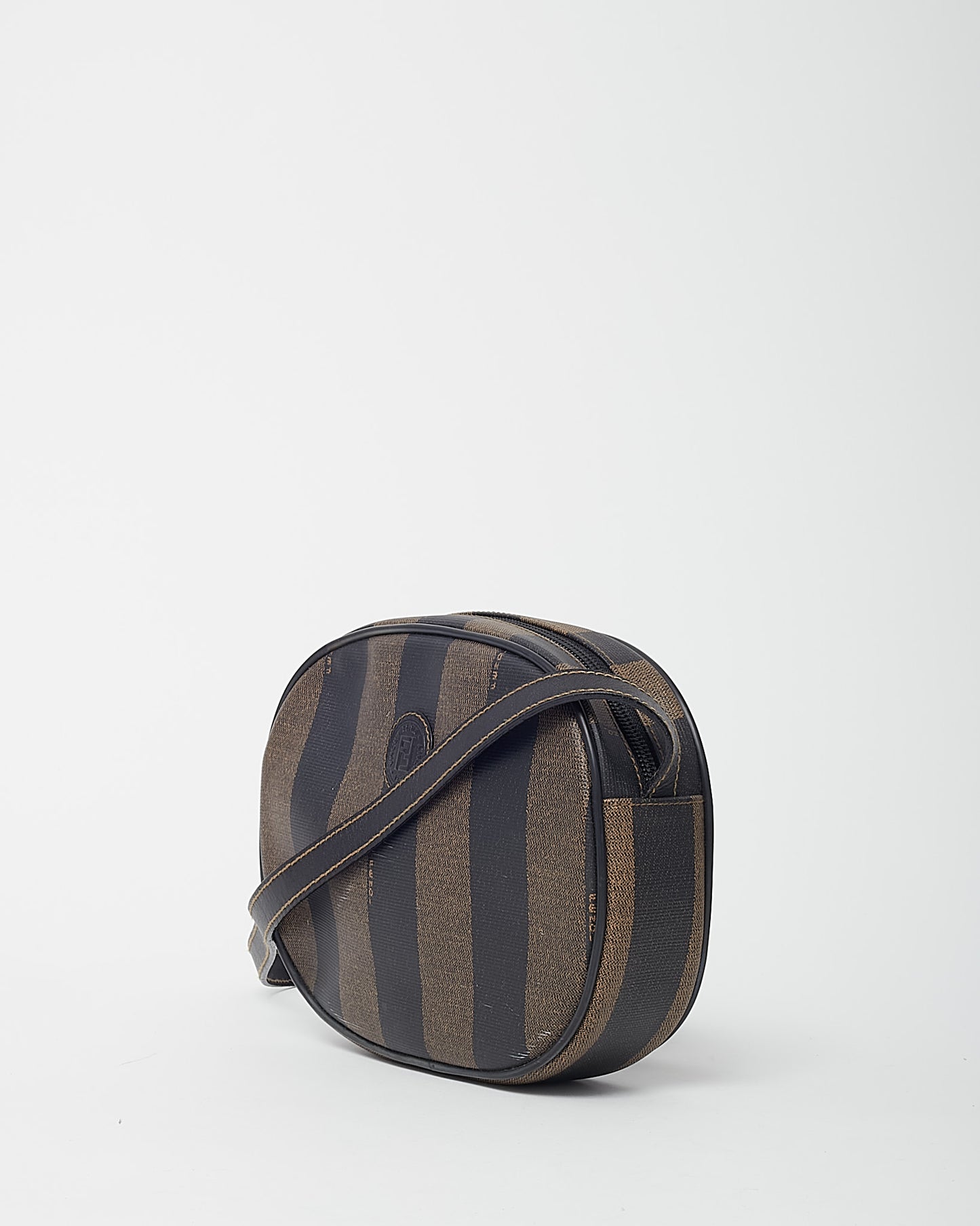 Fendi Vintage Brown Pequin Stripe Coated Canvas Mini Round Crossbody Bag