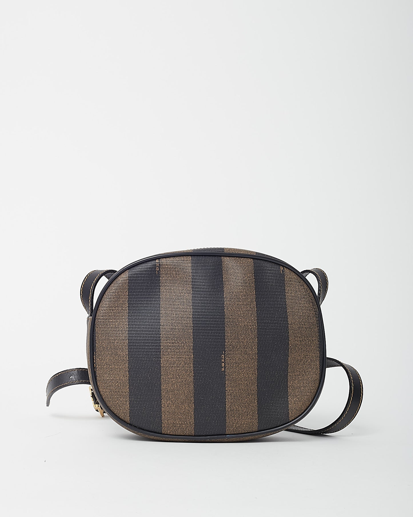 Fendi Vintage Brown Pequin Stripe Coated Canvas Mini Round Crossbody Bag