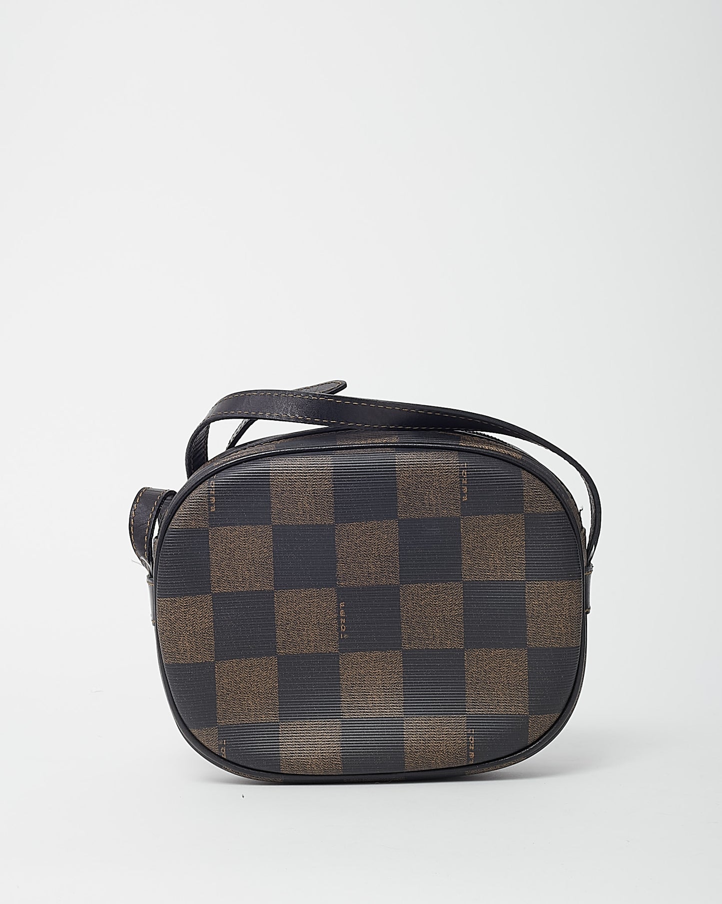 Fendi Vintage Brown Pequin Check Coated Canvas Mini Round Crossbody Bag