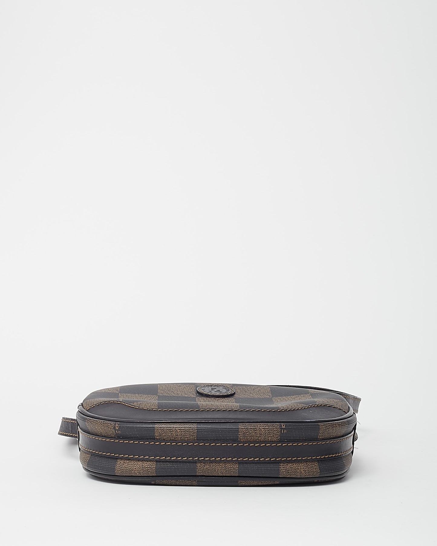 Fendi Vintage Brown Pequin Check Coated Canvas Mini Round Crossbody Bag