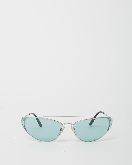 Prada Silver and Blue Lens SPR 62V Catwalk Cat Eye Sunglasses