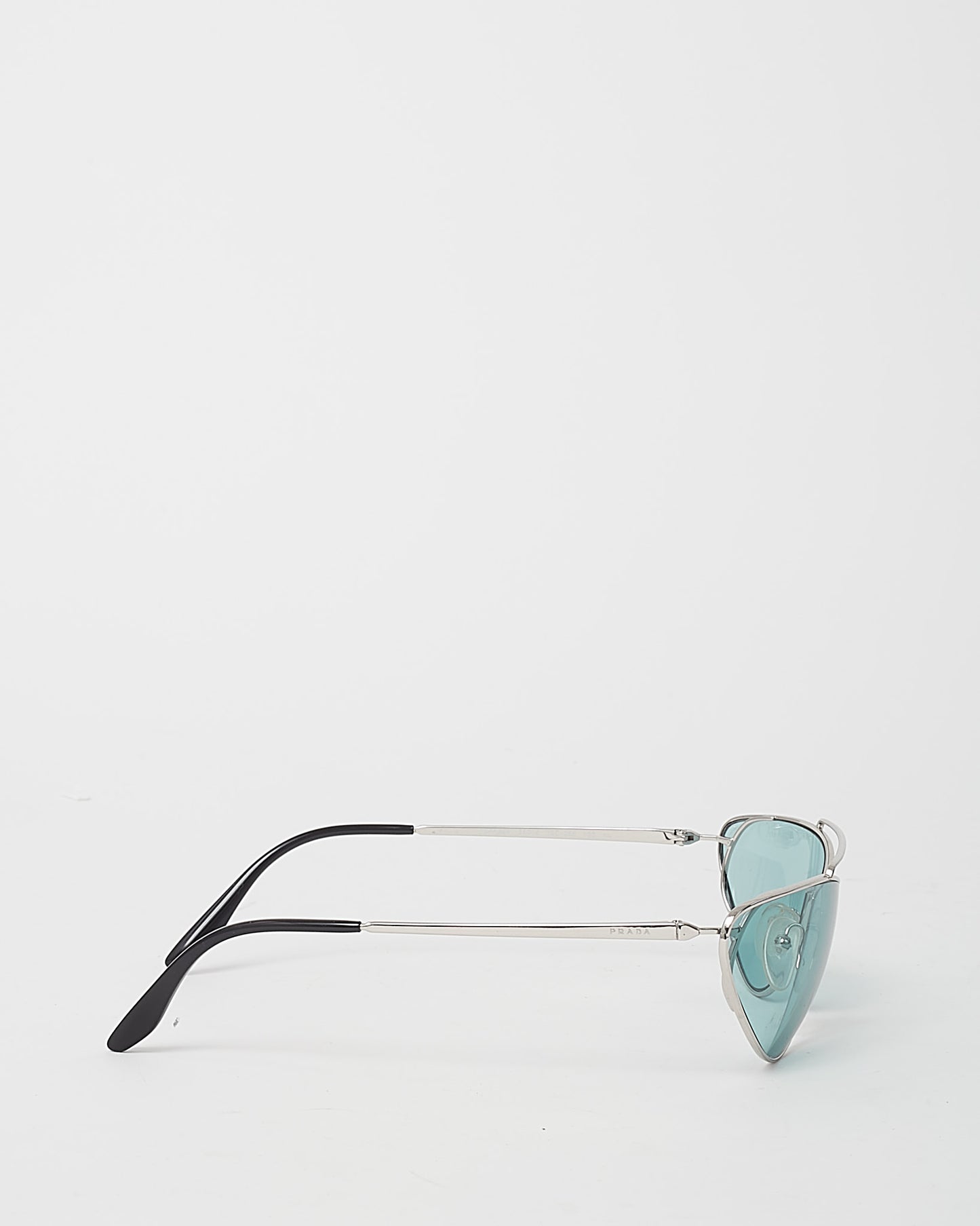 Prada Silver and Blue Lens SPR 62V Catwalk Cat Eye Sunglasses