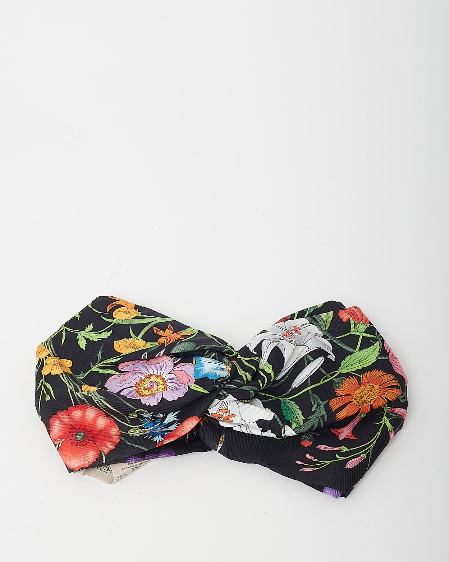 Gucci Black Floral Silk Twisted Headband - M