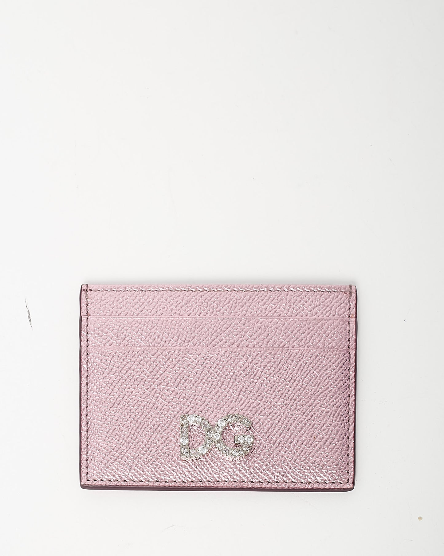 Dolce & Gabbana Metallic Pink Leather Crystal D&G Card Holder