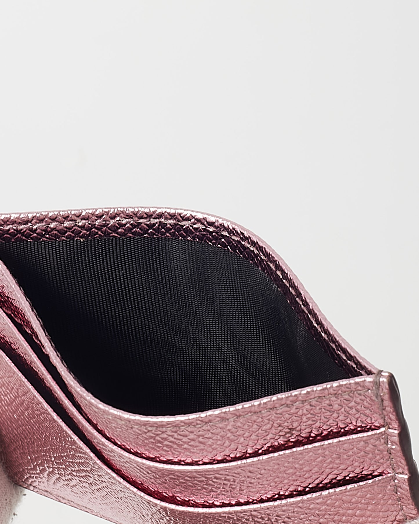 Dolce & Gabbana Metallic Pink Leather Crystal D&G Card Holder