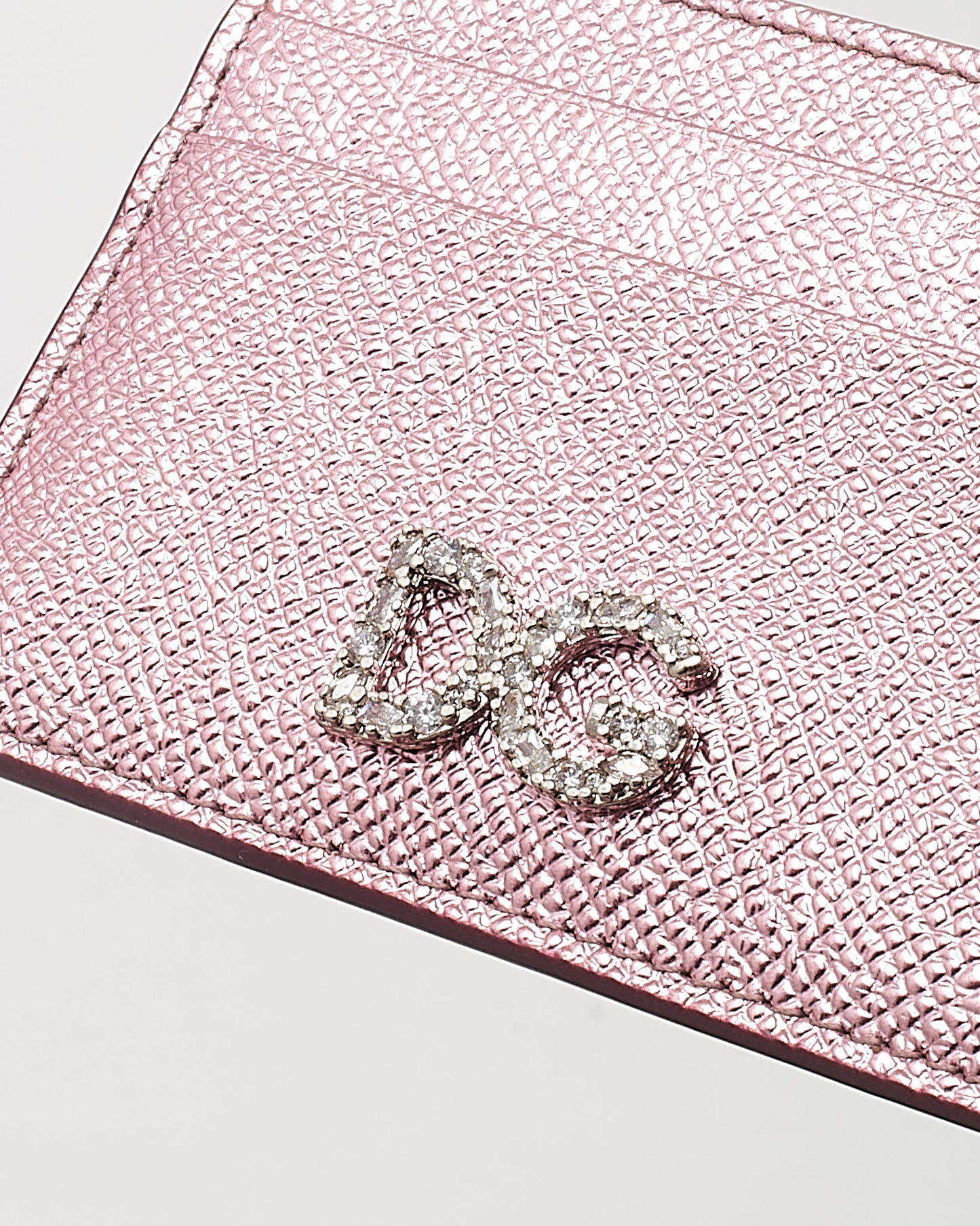 Dolce & Gabbana Metallic Pink Leather Crystal D&G Card Holder
