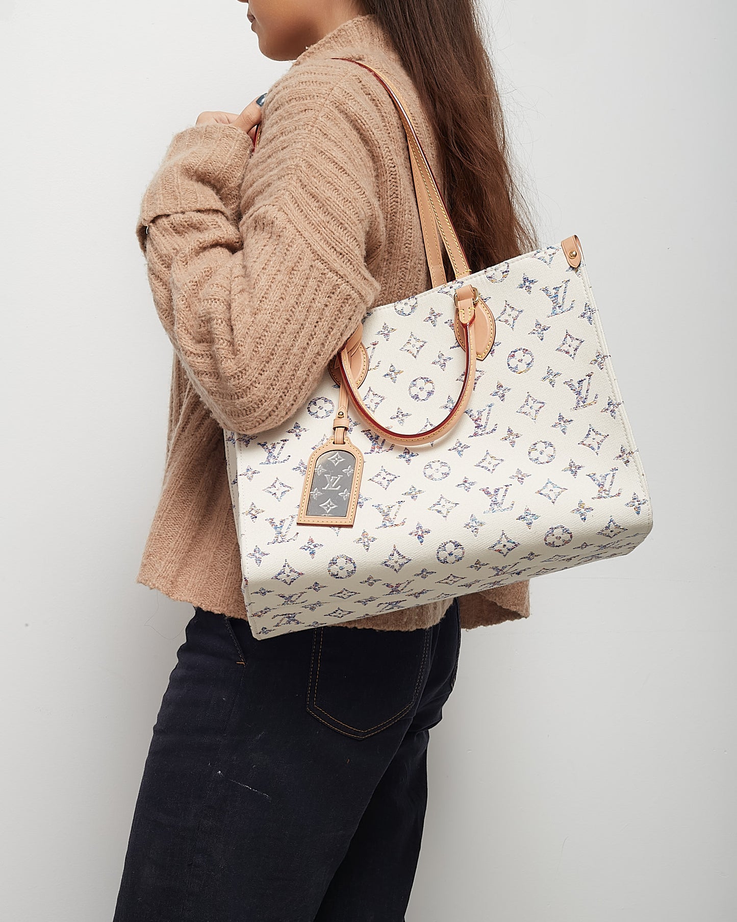 Louis Vuitton Cream Leather and Multi Monogram Jacquard Nautical Onthego MM Bag