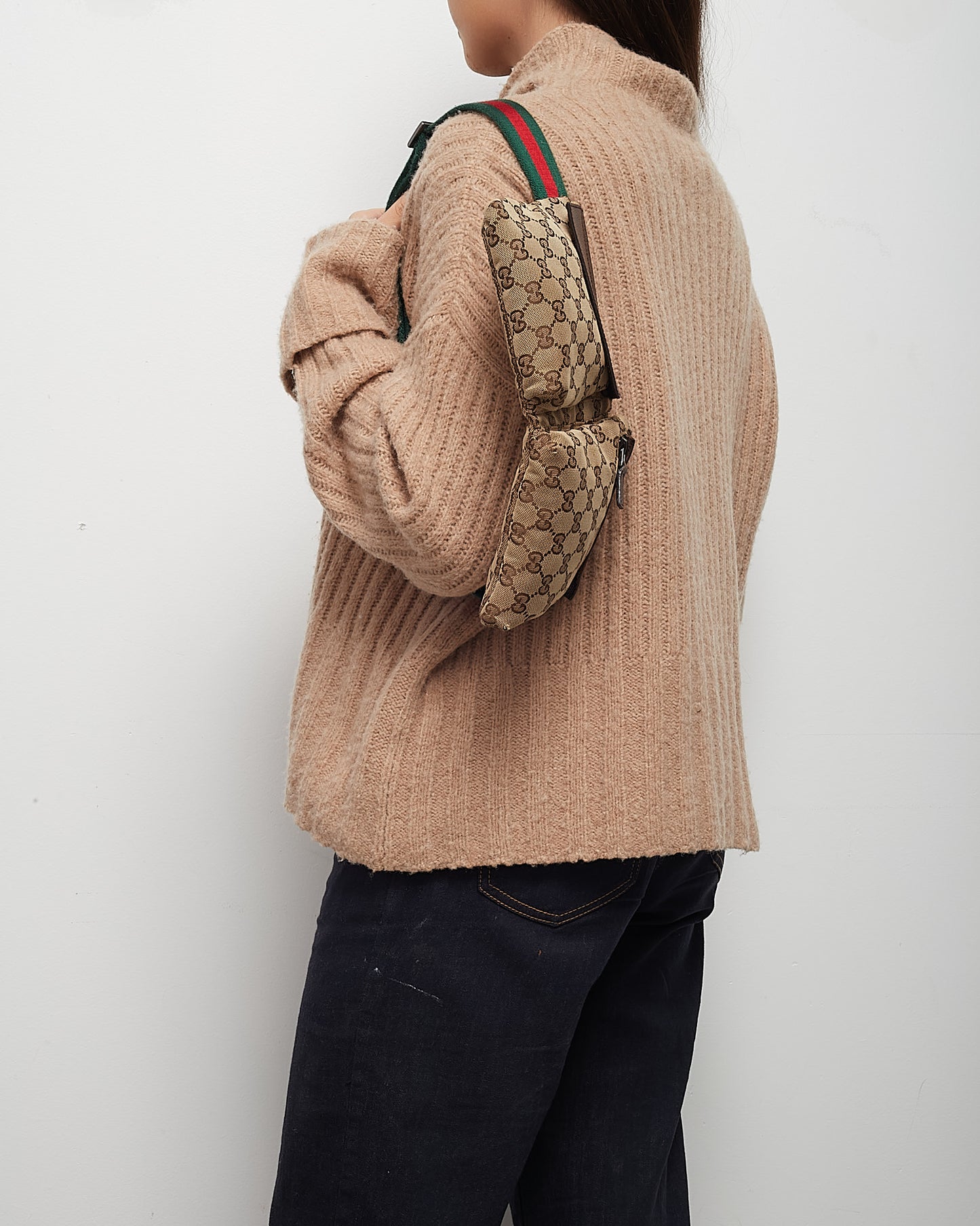 Gucci Beige and Brown Monogram GG Canvas Double Pocket Belt Bag