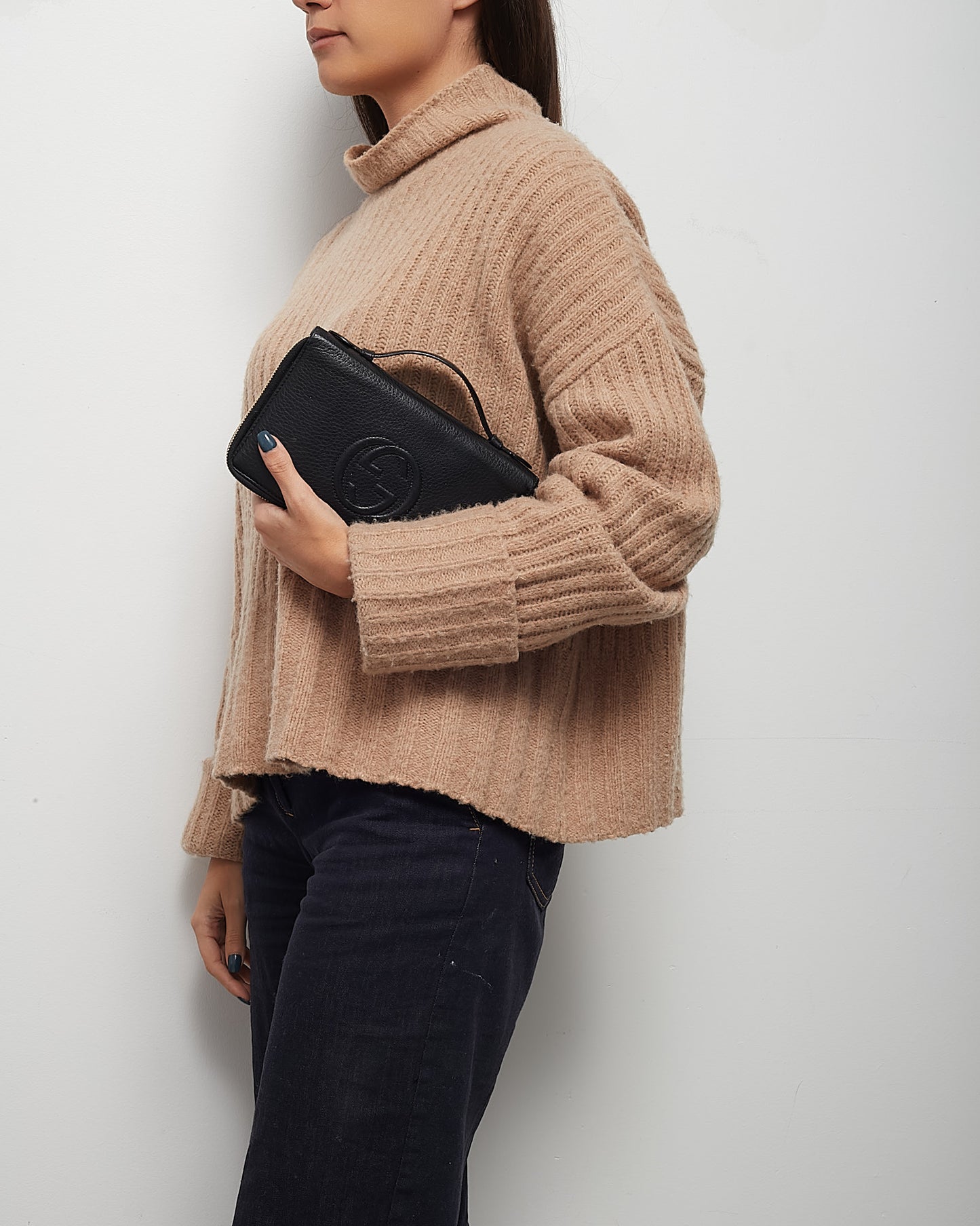 Gucci Black Pebbled Leather GG Soho Logo Top Handle Wallet