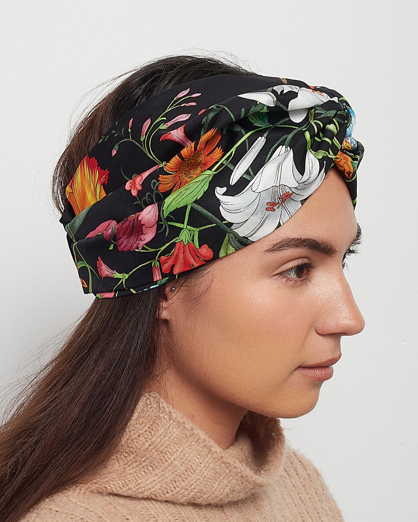 Gucci Black Floral Silk Twisted Headband - M
