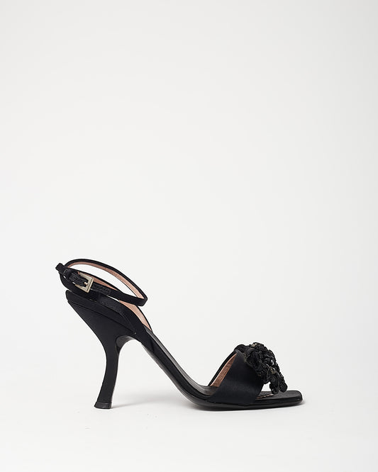 Prada Vintage Black Satin Crystal Bow Stiletto Sandals - 35