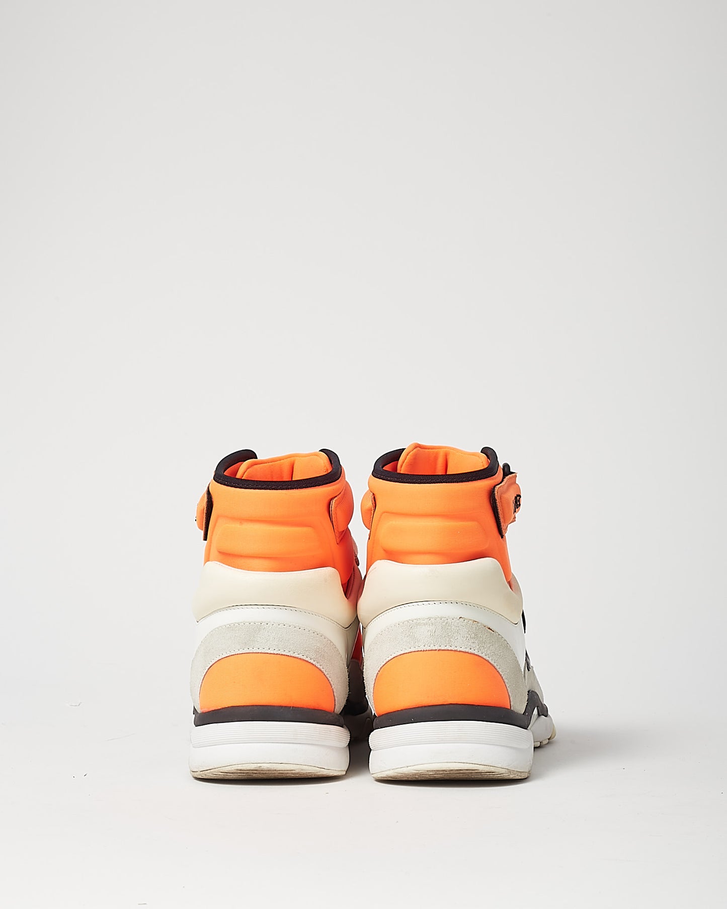 Chanel Orange/White/Black Suede Calfskin Lambskin Neoprene High Top CC Sneakers - 38