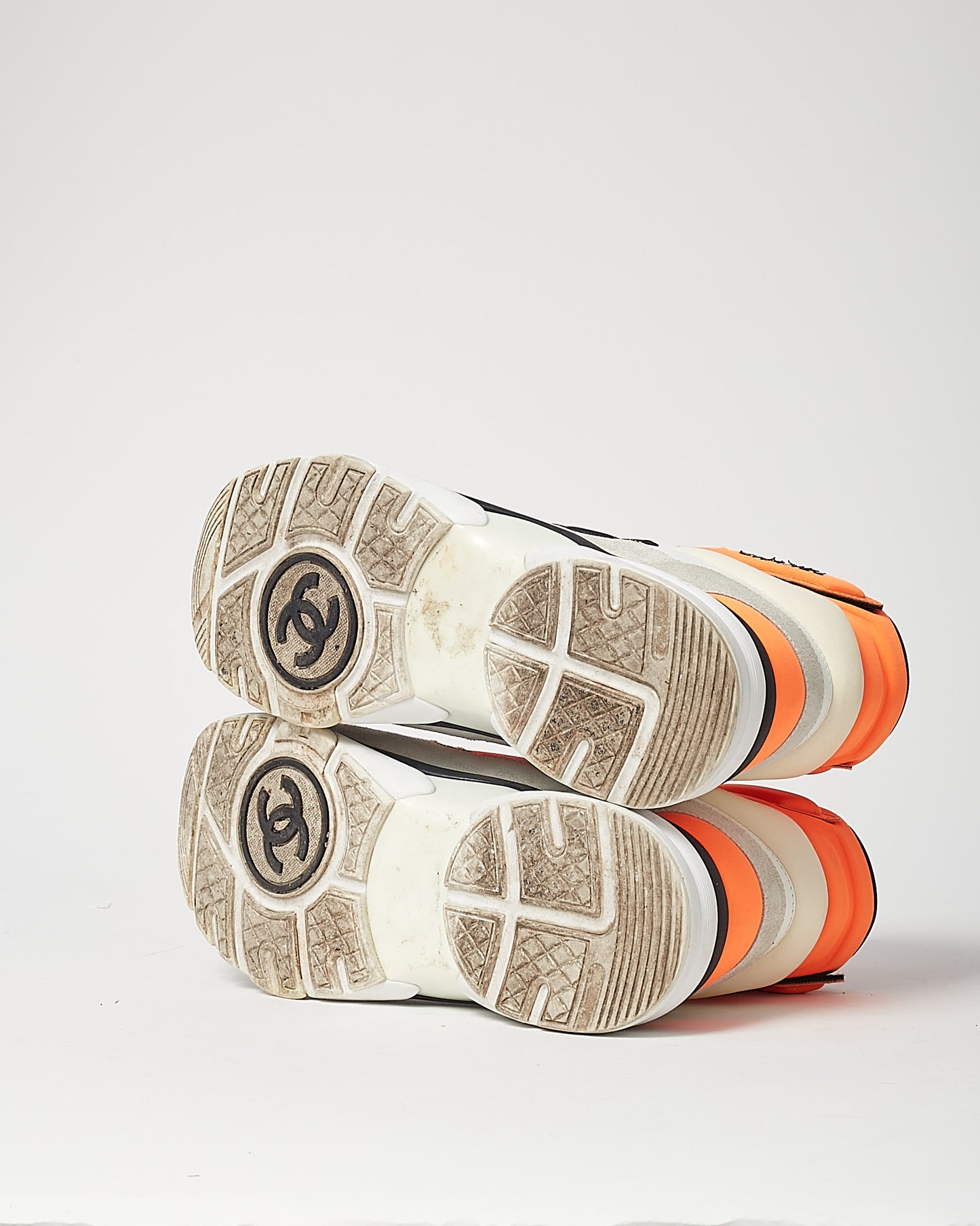 Chanel Orange/White/Black Suede Calfskin Lambskin Neoprene High Top CC Sneakers - 38