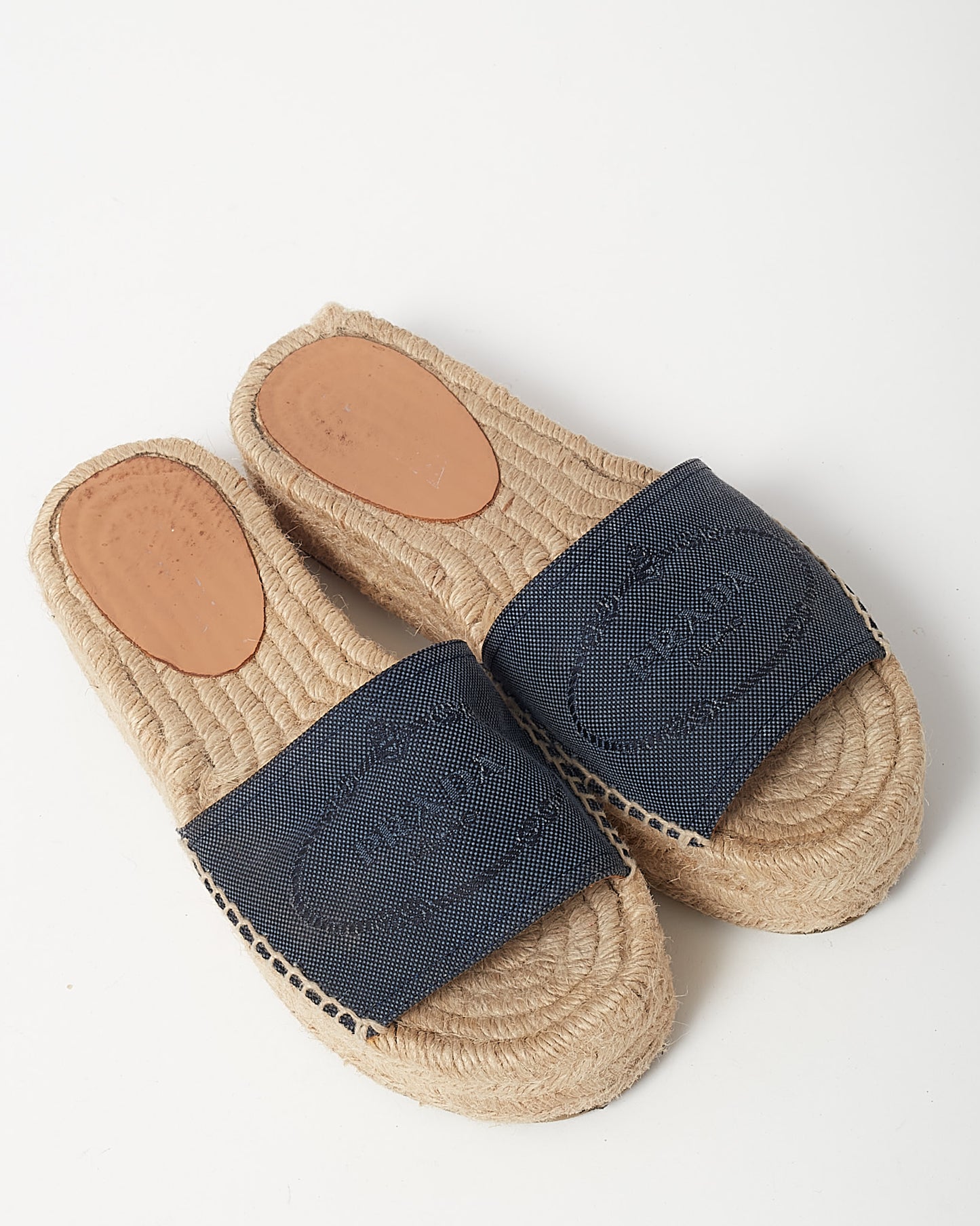 Prada Indigo Denim Canapa Logo Espadrilles - 36