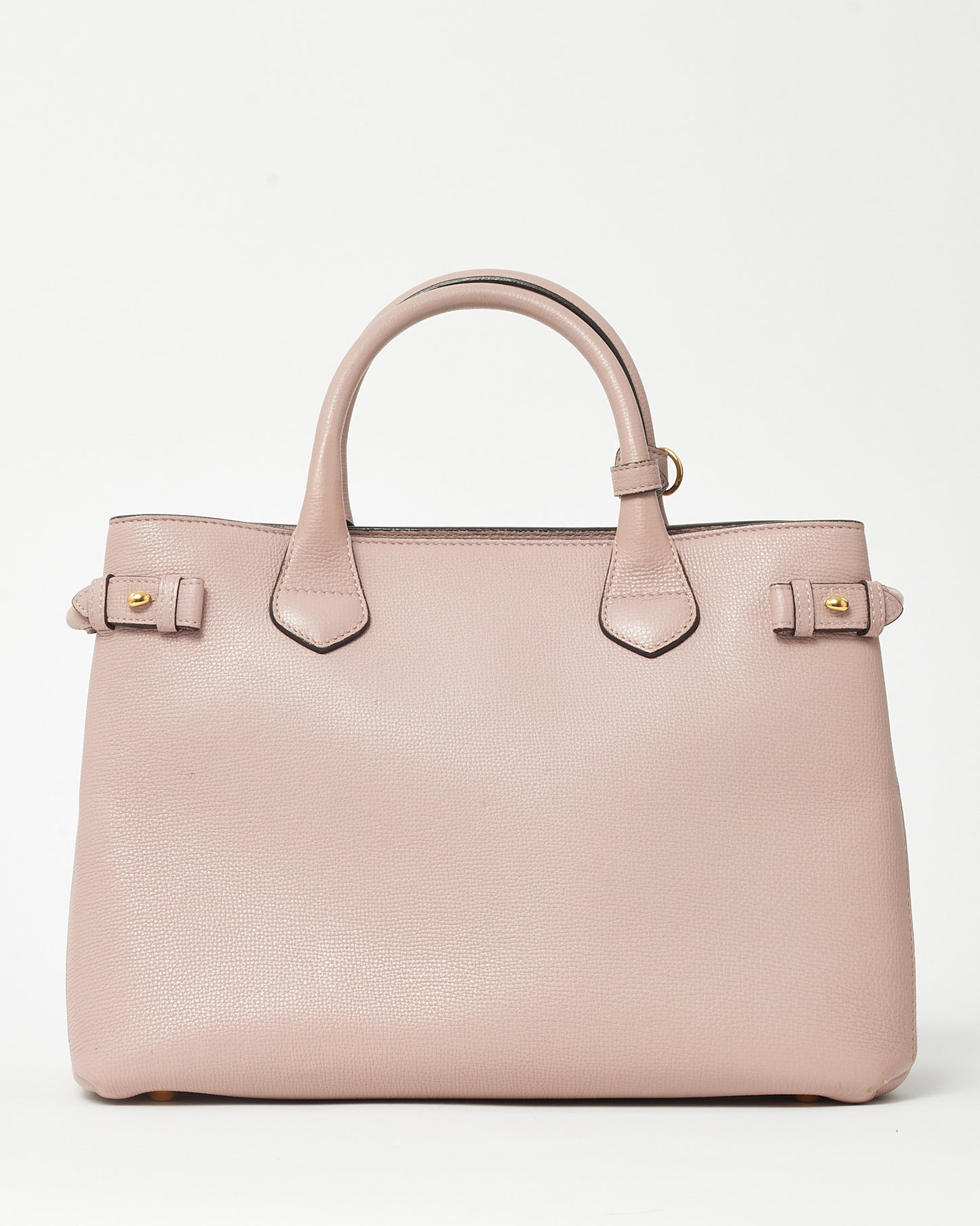 Burberry Pink Grained Leather and Beige Check Medium Banner Tote with Strap