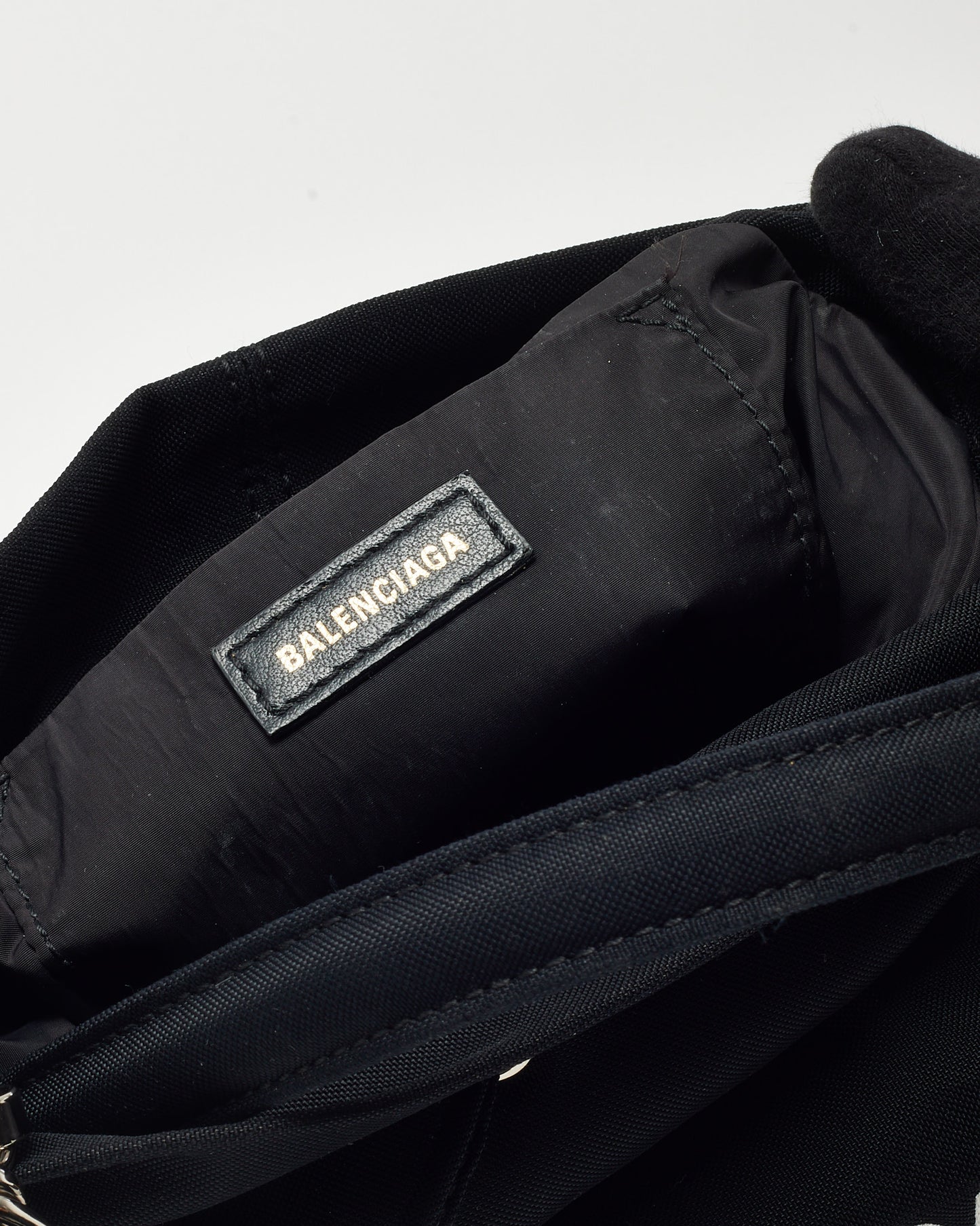 Balenciaga Black Nylon White Logo Wheel Drawstring XS Bucket Bag with Strap