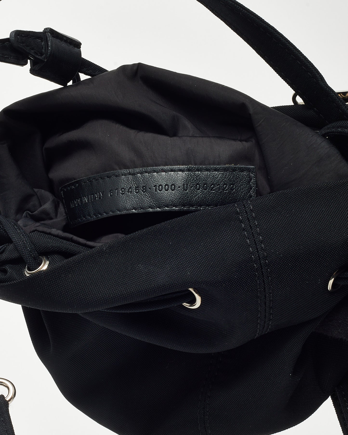 Balenciaga Black Nylon White Logo Wheel Drawstring XS Bucket Bag with Strap