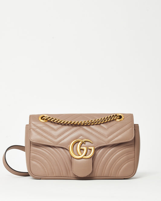 Gucci Dusty Rose Matelassé Leather Medium GG Marmont Shoulder Bag