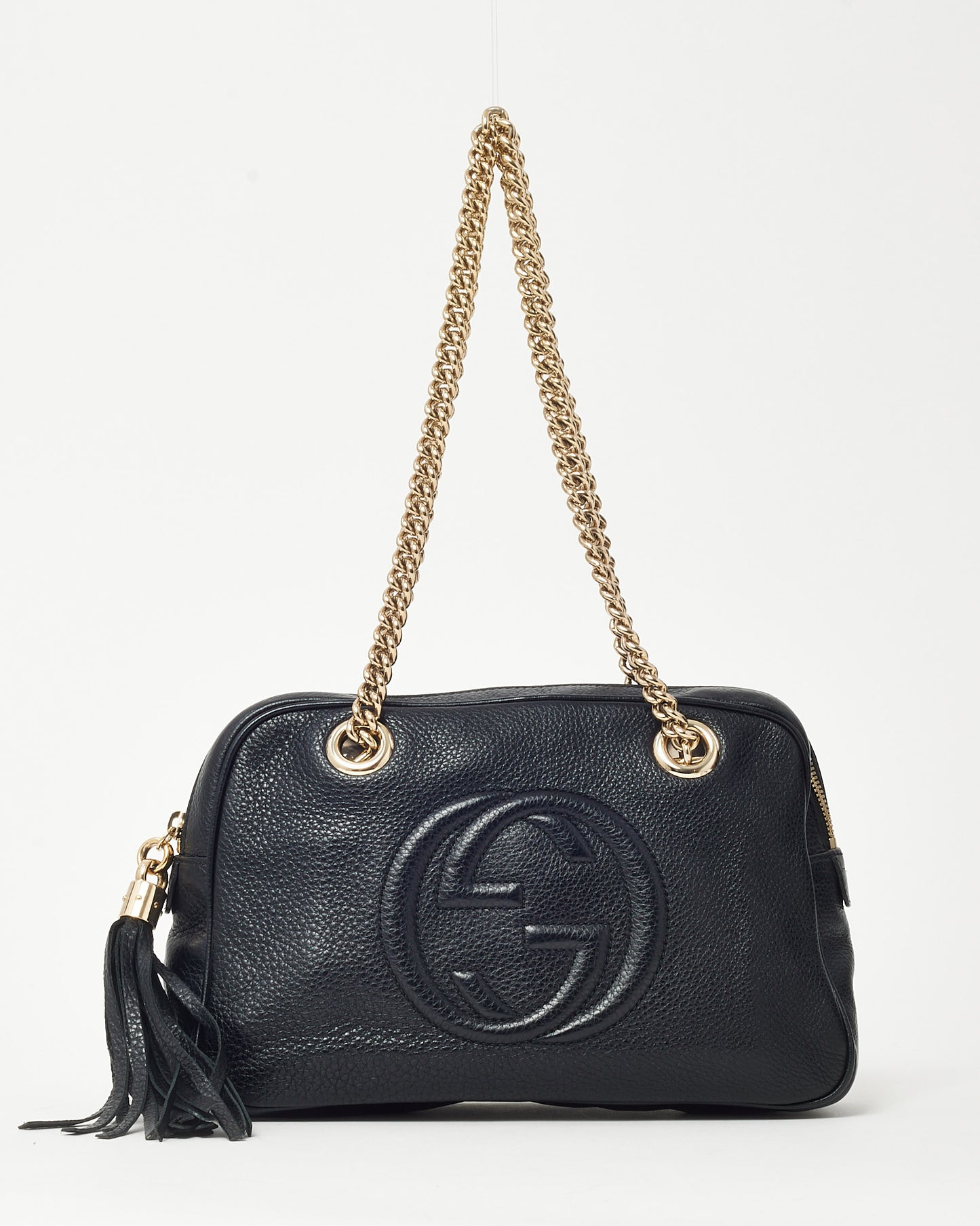 Gucci Black Pebbled Calfskin GG Soho Chain Zip Shoulder Bag