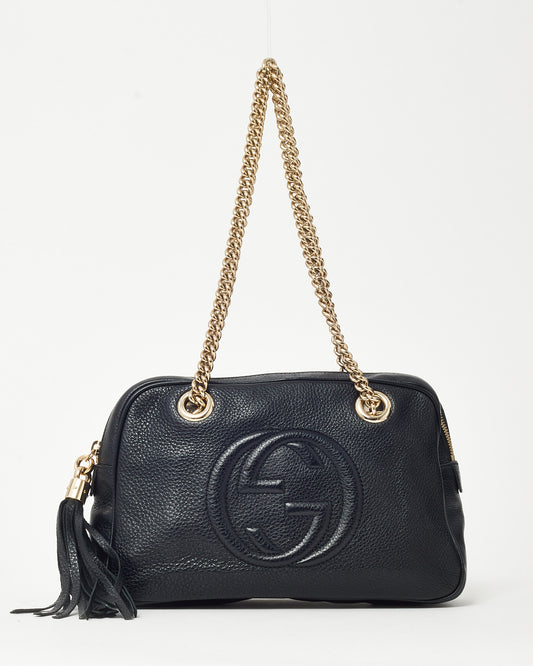 Gucci Black Pebbled Calfskin GG Soho Chain Zip Shoulder Bag