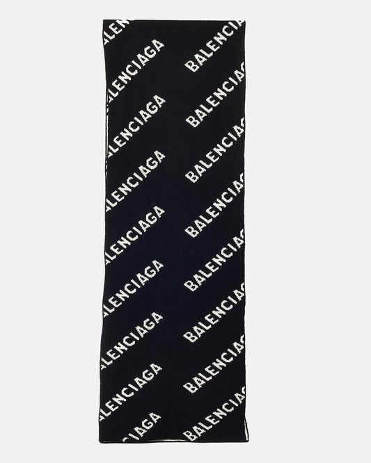 Balenciaga Black and White Allover Logo Scarf