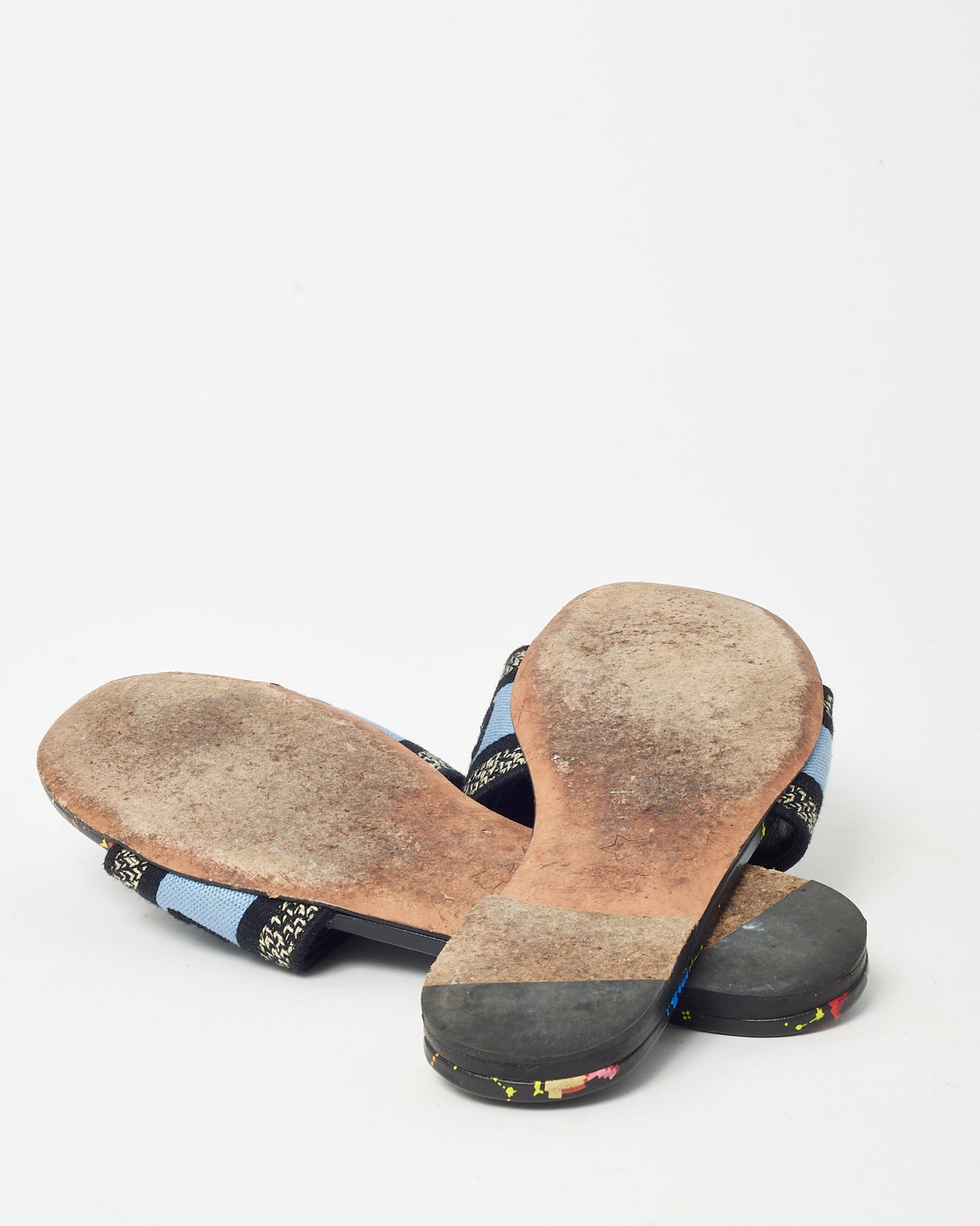 Dior Black Multi Constellation Blue/Blue Embroidered Cotton DWay Slides - 38