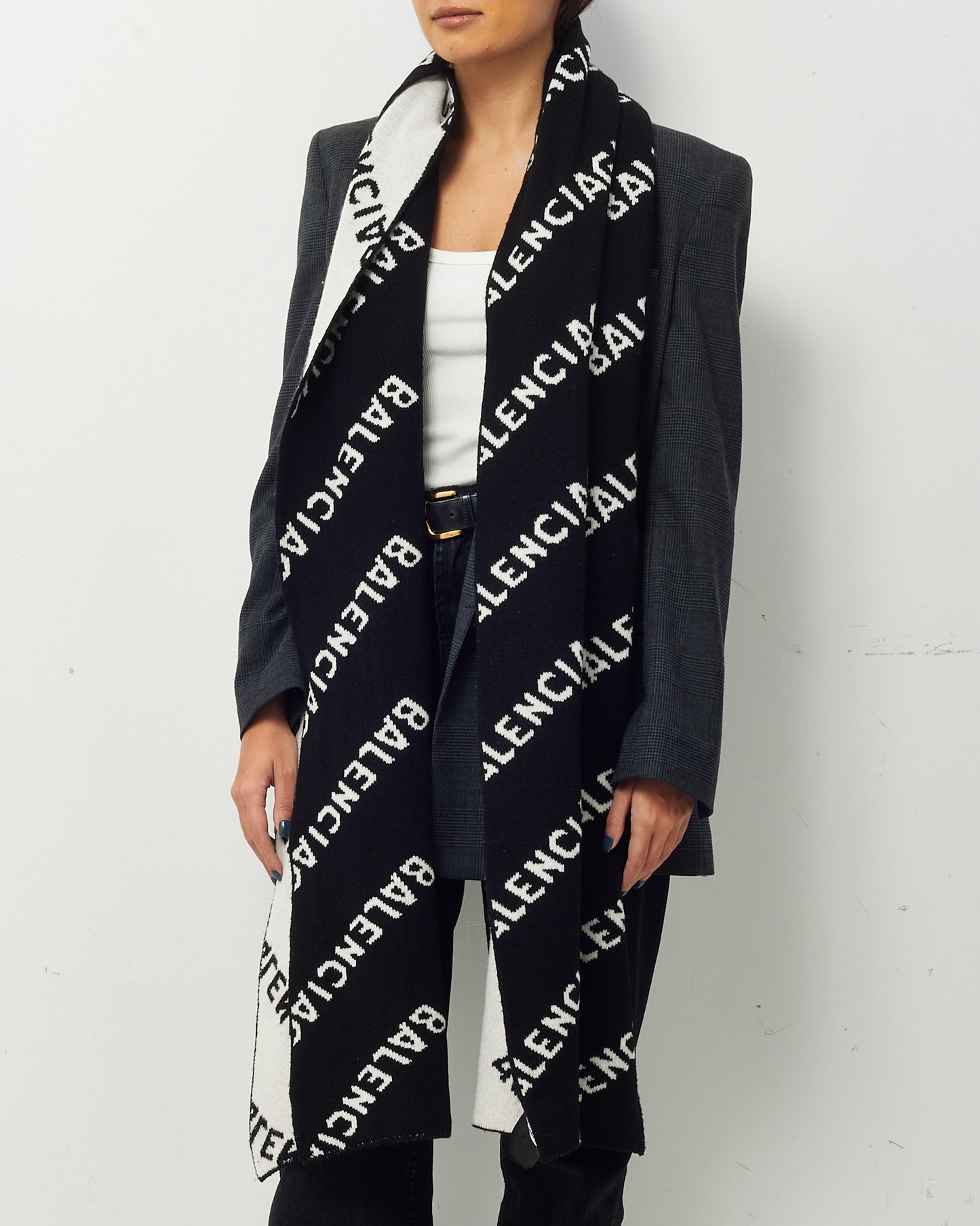 Balenciaga Écharpe à logo en laine bordeaux et noire