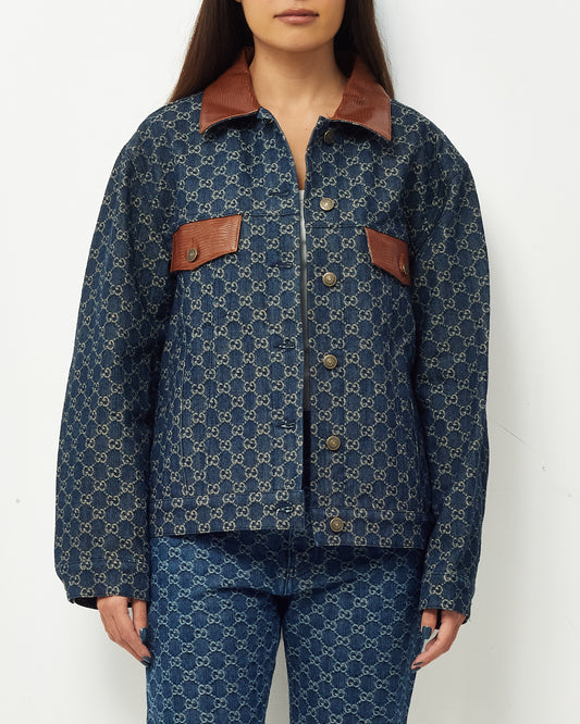 Gucci Blue Eco Washed Organic Denim GG Monogram Jean Jacket - 44 MEN/M WOMEN