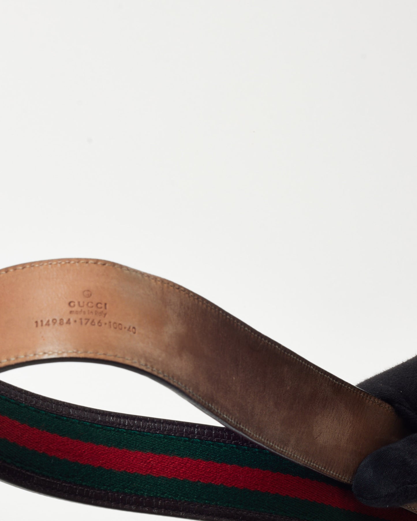 Gucci Brown Leather and Red/Green Web Stripe Canvas Interlocking G Belt SHW - 100/40