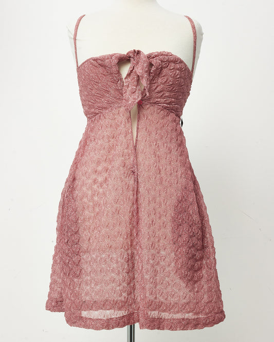 Missoni Pink Sparkle Zigzag Knit Front Twisted Knot Babydoll Cover Up Dress - 40